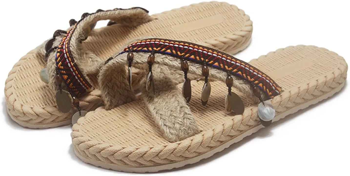Casual Dress Women's Sandals 2025 Sandals Imitation And Summer Flip Spring Flat And Women Flops Beach Slippers Woven