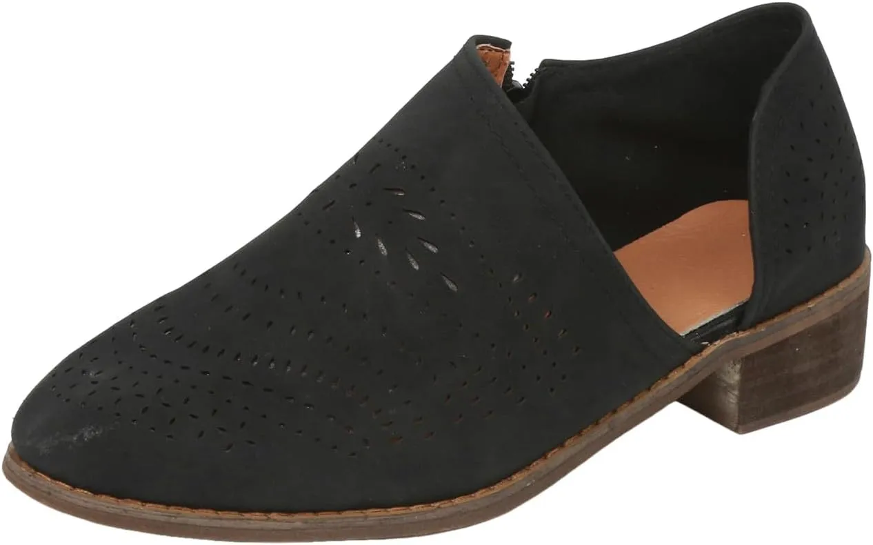 Cathalem Ankle Boots for Women 2024 New Cut Out Slip On Low Heel Short Chunky Stacked Heel Perforated V Cut Western Booties
