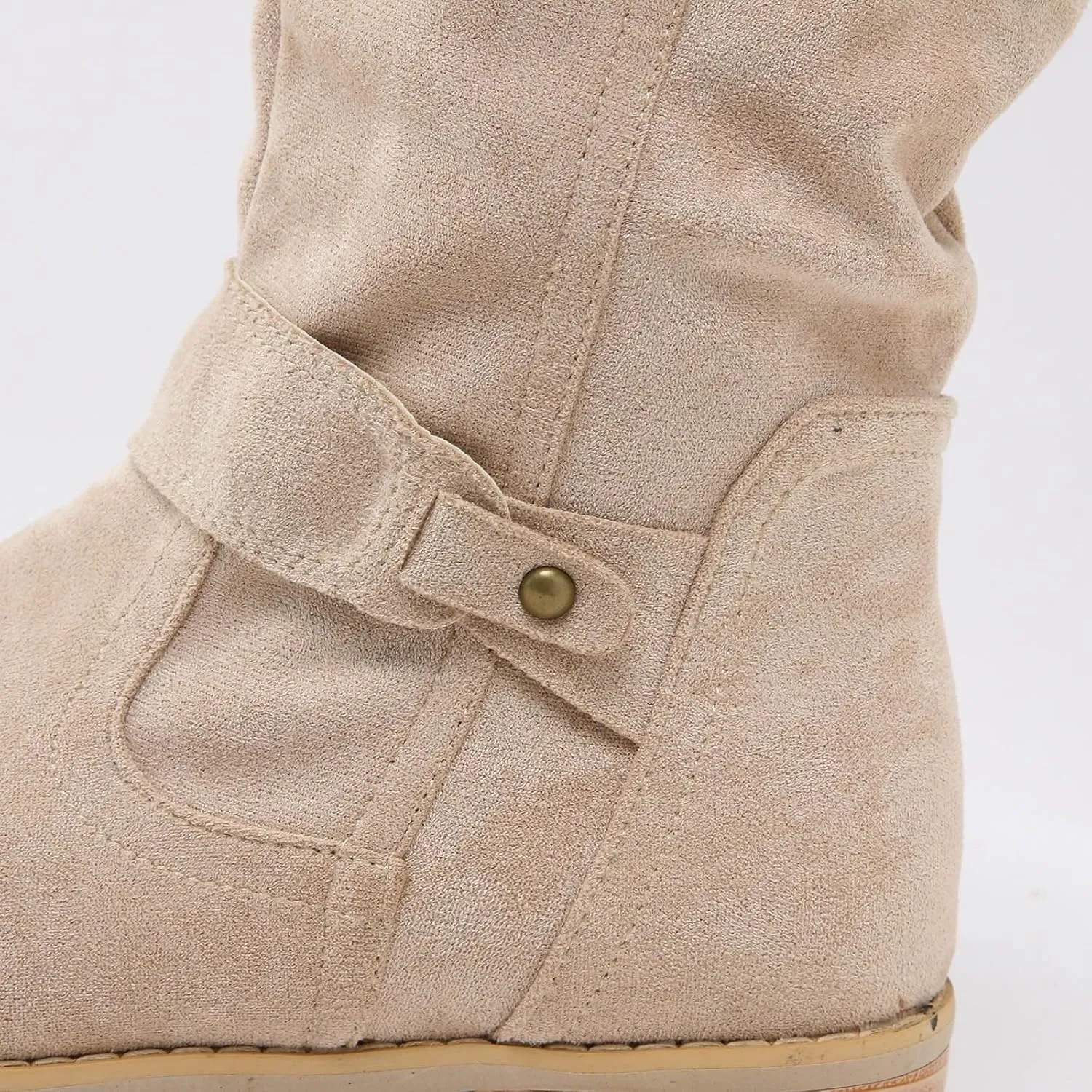 Cathalem Cowboy Boots for Women Flat Boots Wide Width Boots Mid Calf Slouchy Round Toe Suede Ankle Booties Winter Dressy Shoes