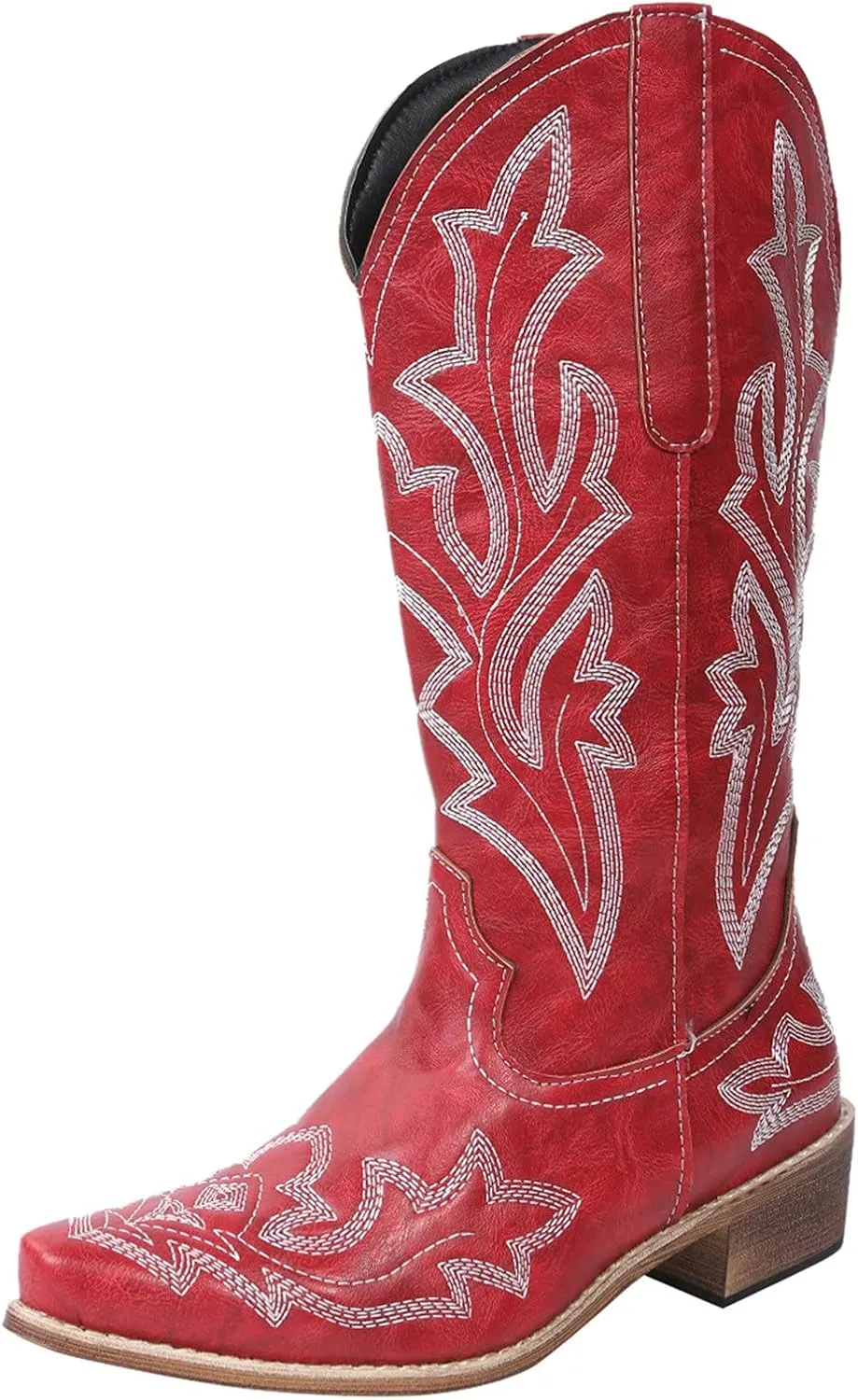 Cathalem Cowboy Boots for Women Mid Calf Cowgirl Boots Chunky Heel Square Toe Embroidery Stitched Western Boots