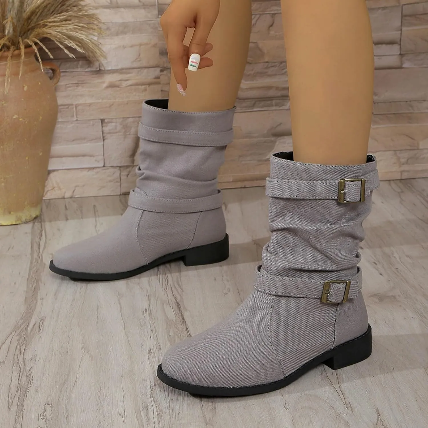 Cathalem Mid Calf Boots for Women, Women's Dress Boots Biker Motorcycle Riding Boots Women For Women Fall Booties