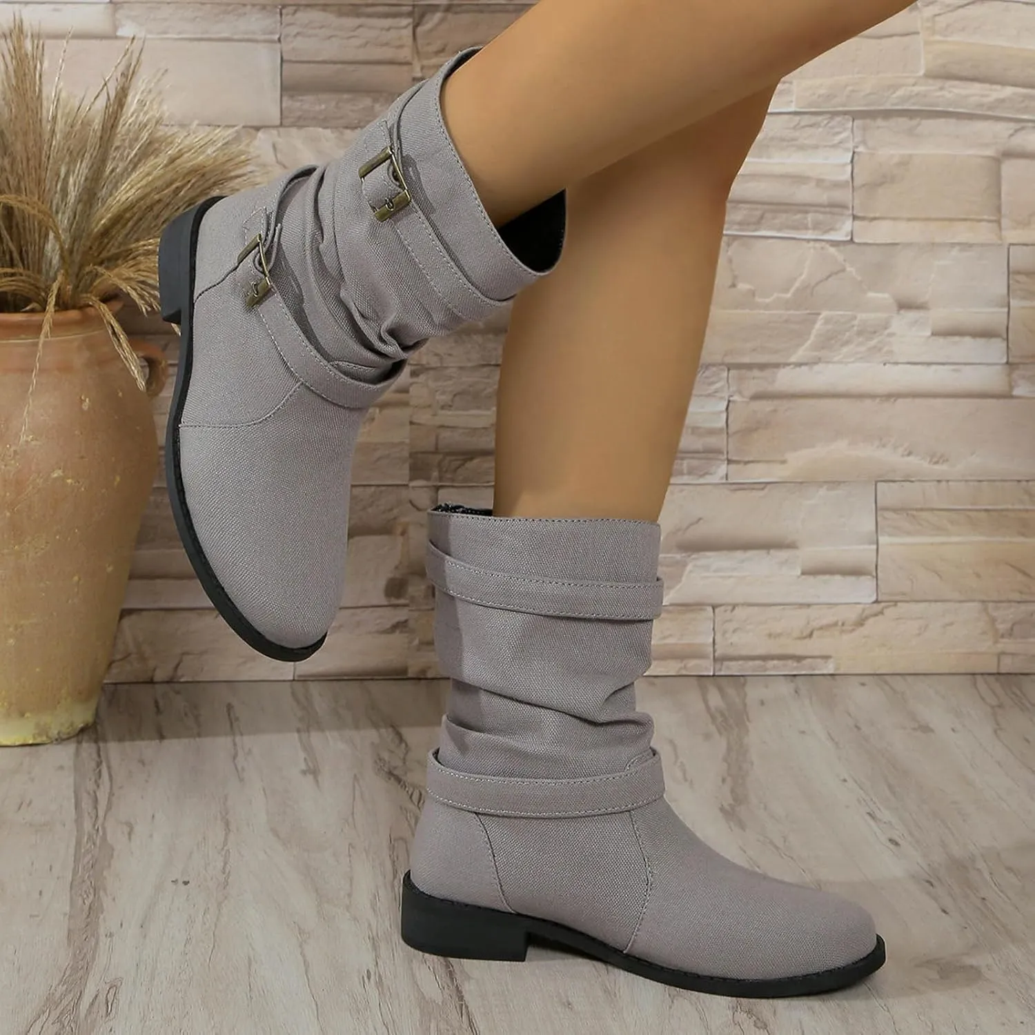Cathalem Mid Calf Boots for Women, Women's Dress Boots Biker Motorcycle Riding Boots Women For Women Fall Booties