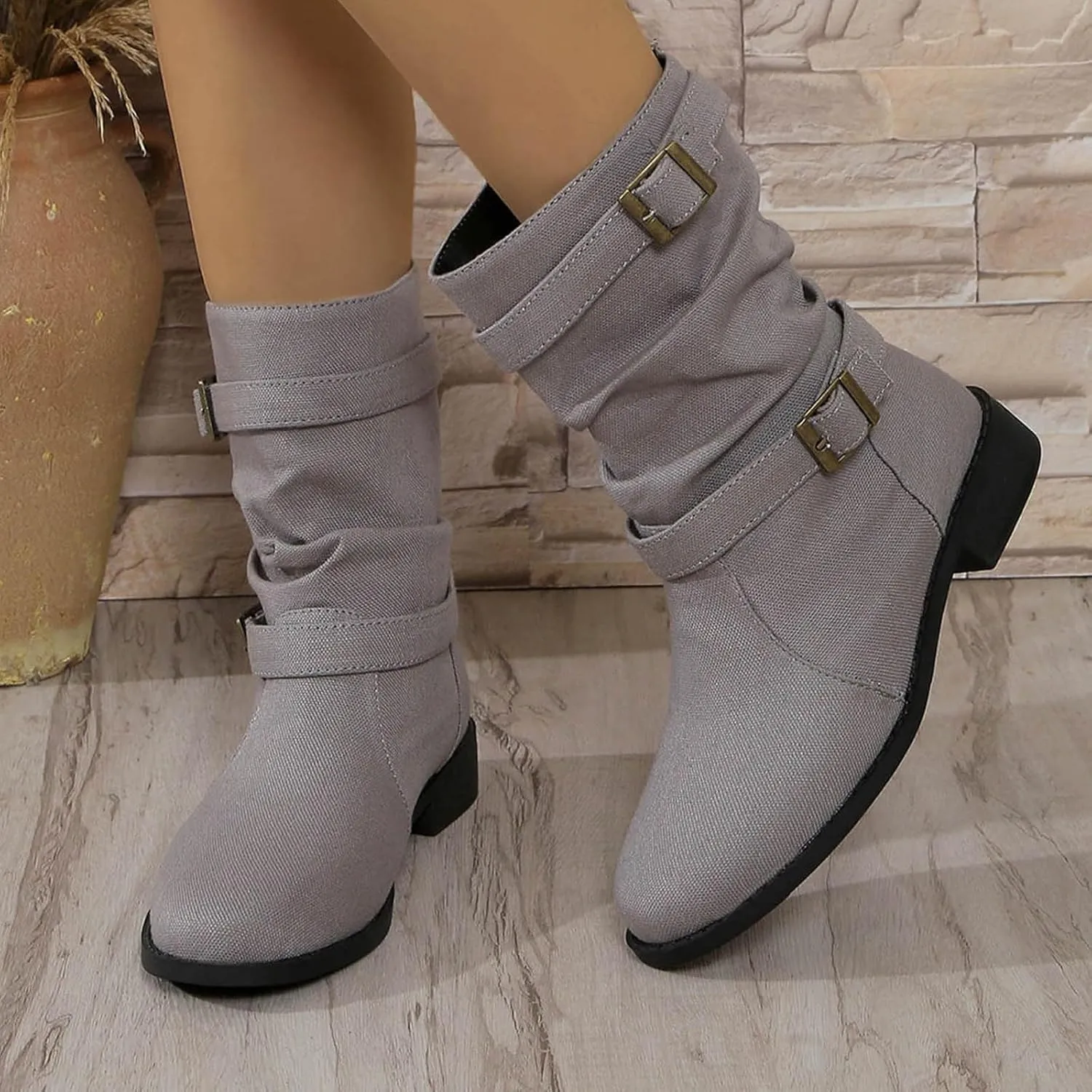 Cathalem Mid Calf Boots for Women, Women's Dress Boots Biker Motorcycle Riding Boots Women For Women Fall Booties