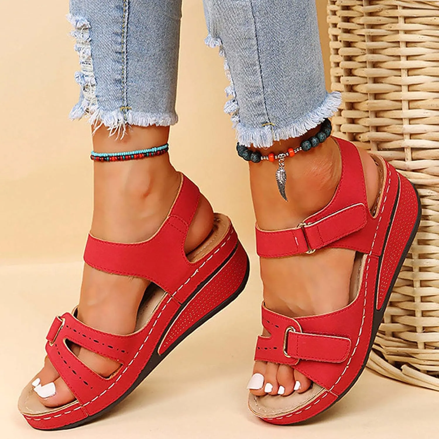 Cathalem Orthopedic Wedge Sandals for Women Summer Platform Ankle Strap Sandals Casual Open Toe Sandals Comfortable Outdoor Sandals