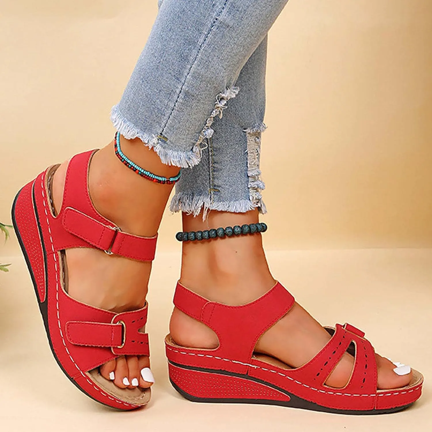 Cathalem Orthopedic Wedge Sandals for Women Summer Platform Ankle Strap Sandals Casual Open Toe Sandals Comfortable Outdoor Sandals