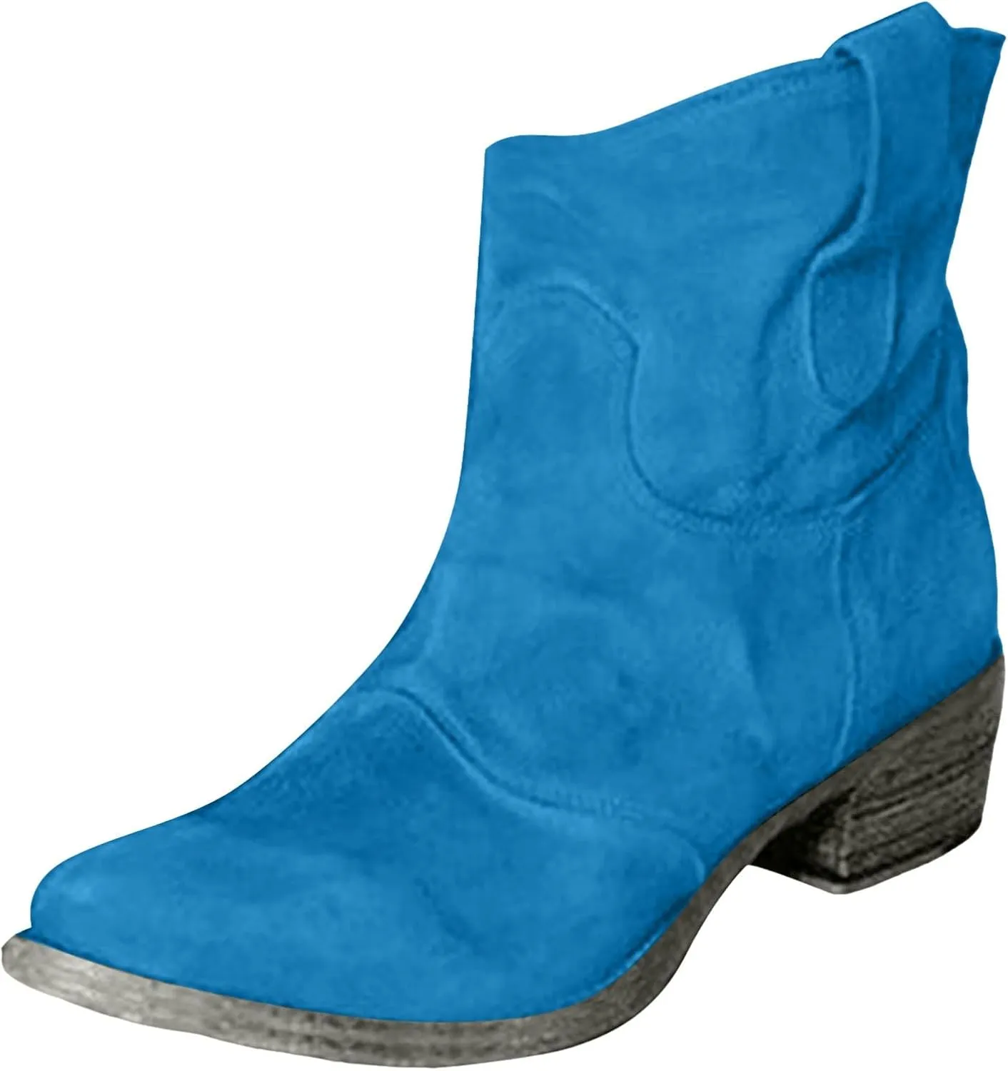 Cathalem Women's Western Cowboy Ankle Boots Low Heel Mid Calf Cowgirl Boots Slip On Round Toe Chunky Heel Retro Classic Boots