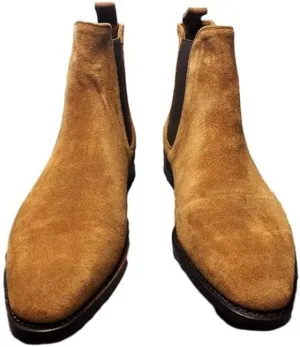 Chelsea Boots Vintage Suede Casual Ankle Boots High Top Classic Pointed Toe Cowboy Boots Dress Boot
