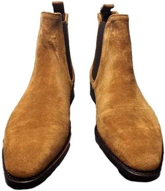 Chelsea Boots Vintage Suede Casual Ankle Boots High Top Classic Pointed Toe Cowboy Boots Dress Boot