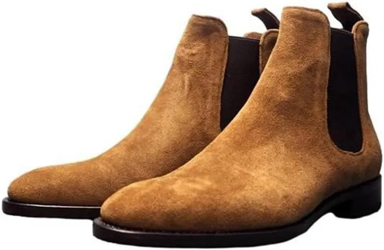 Chelsea Boots Vintage Suede Casual Ankle Boots High Top Classic Pointed Toe Cowboy Boots Dress Boot