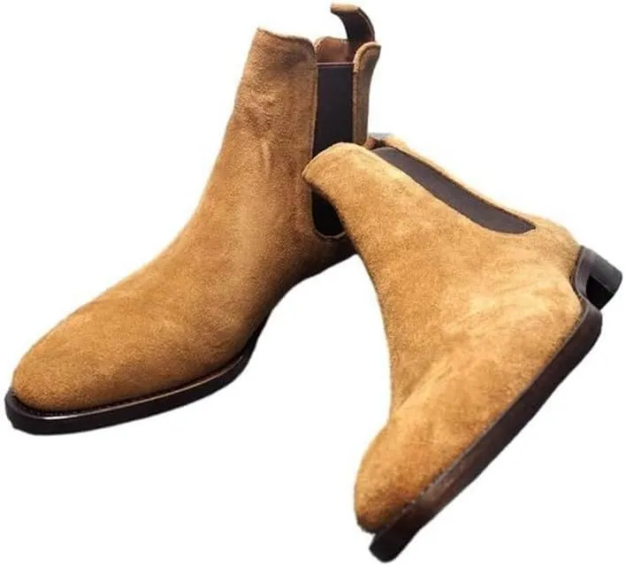 Chelsea Boots Vintage Suede Casual Ankle Boots High Top Classic Pointed Toe Cowboy Boots Dress Boot