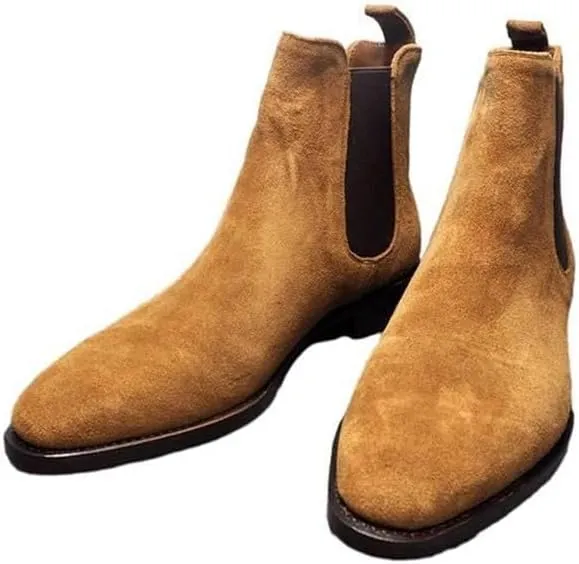 Chelsea Boots Vintage Suede Casual Ankle Boots High Top Classic Pointed Toe Cowboy Boots Dress Boot