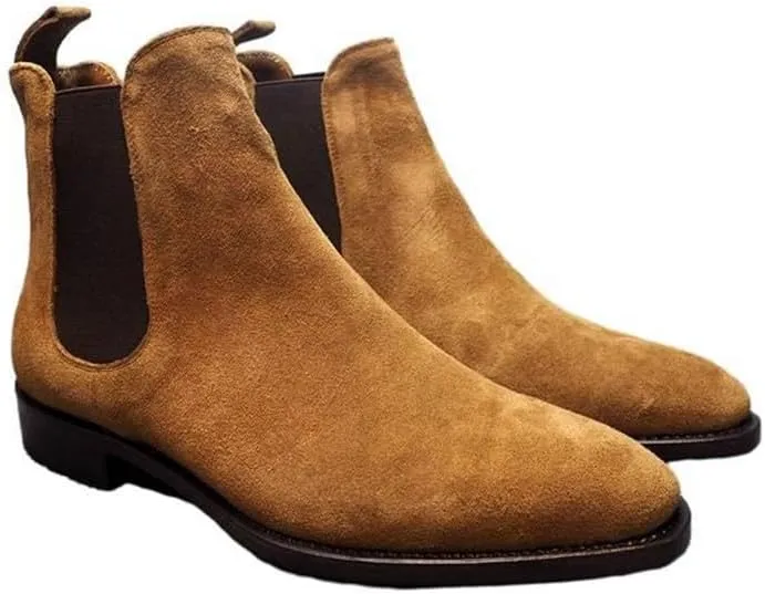 Chelsea Boots Vintage Suede Casual Ankle Boots High Top Classic Pointed Toe Cowboy Boots Dress Boot