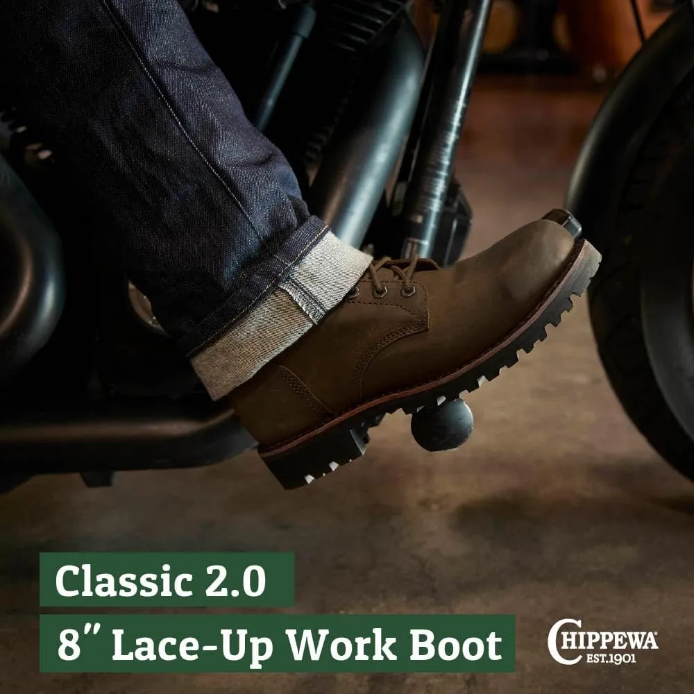 Chippewa Men's Classic 2.0 8" Leather Lace Up Work Boot - Soft Toe Lace Up Boot - Durable Vibram Sole