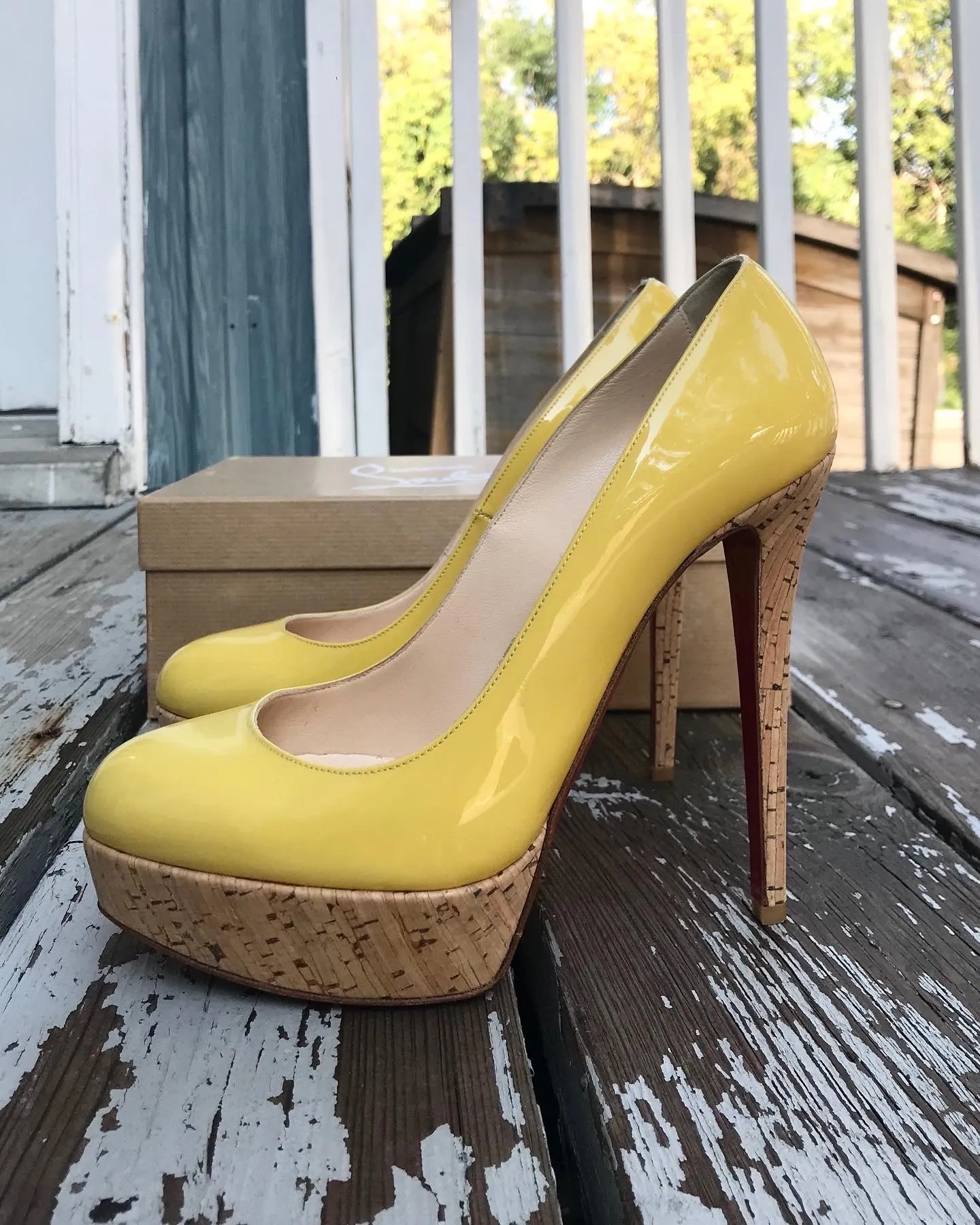 CHRISTIAN LOUBOUTIN Patent Leather Platform Cork High Heel Pumps
