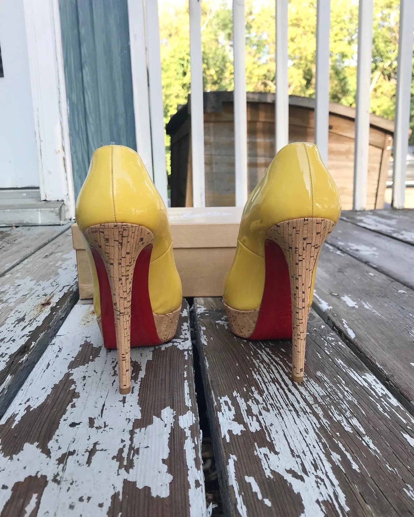 CHRISTIAN LOUBOUTIN Patent Leather Platform Cork High Heel Pumps