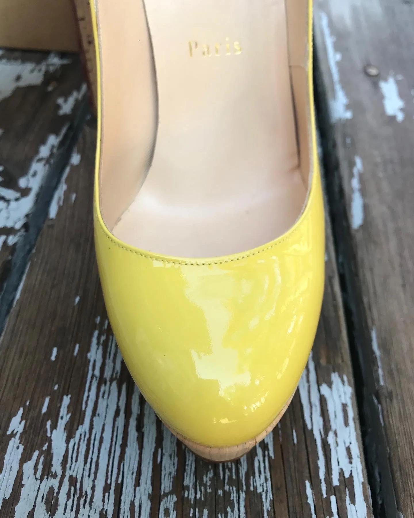 CHRISTIAN LOUBOUTIN Patent Leather Platform Cork High Heel Pumps