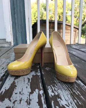 CHRISTIAN LOUBOUTIN Patent Leather Platform Cork High Heel Pumps