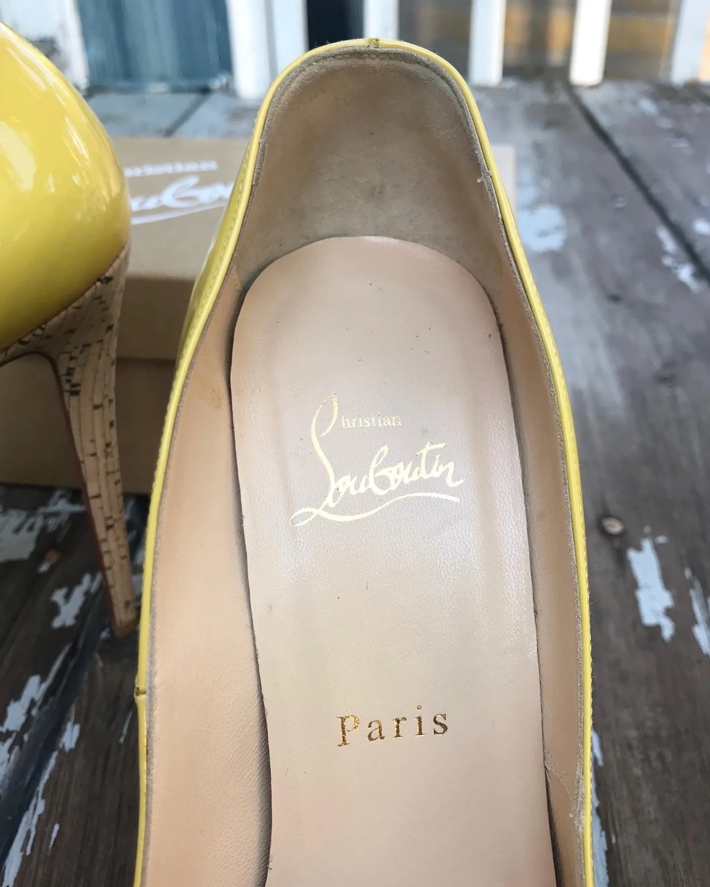CHRISTIAN LOUBOUTIN Patent Leather Platform Cork High Heel Pumps