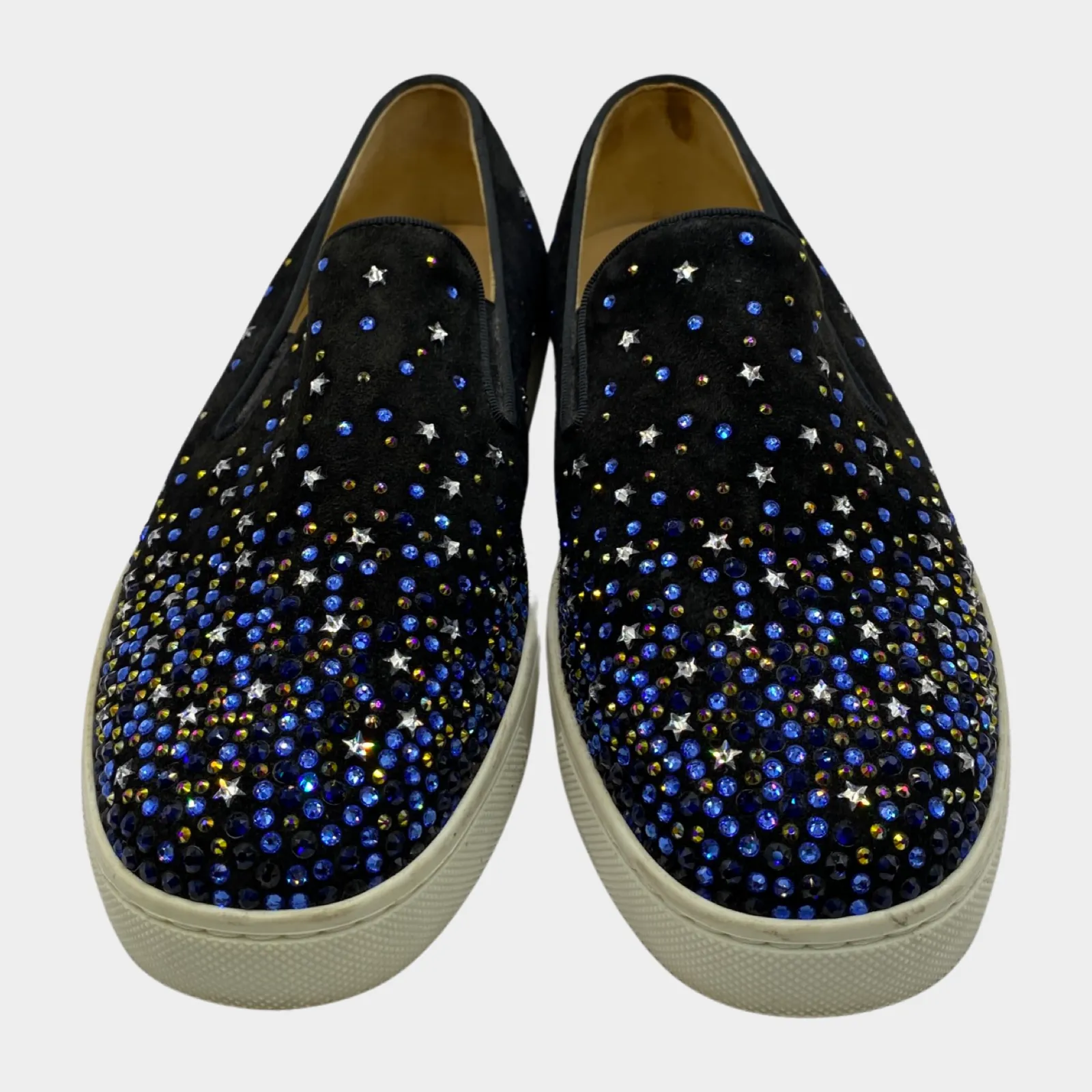 Christian Louboutin women's black suede embellished slip-on loafers