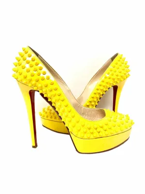 Christian Louboutin Women's Yellow Platform Patent Leather spikes Pumps