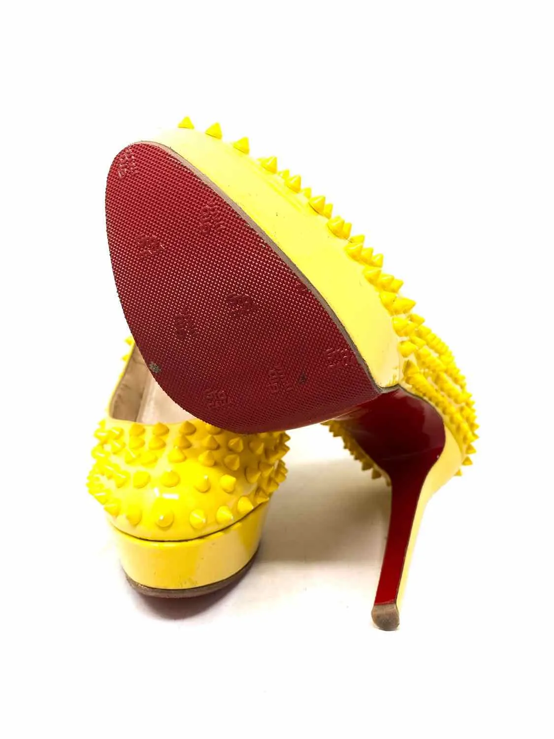 Christian Louboutin Women's Yellow Platform Patent Leather spikes Pumps