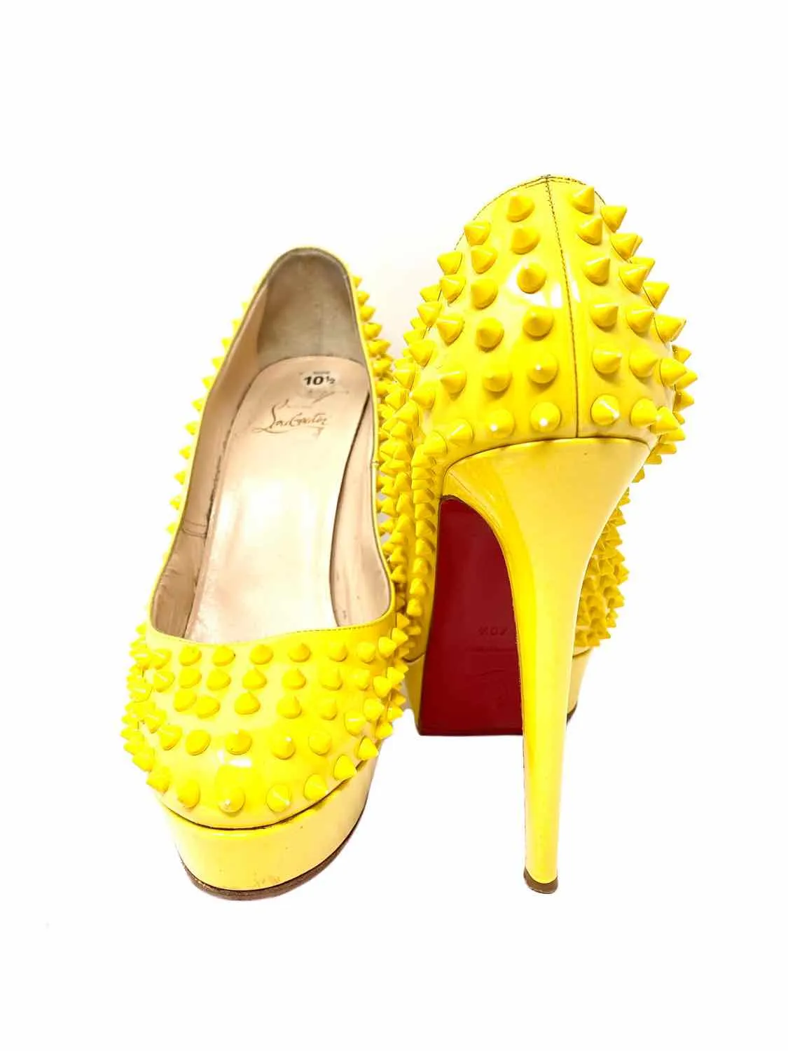 Christian Louboutin Women's Yellow Platform Patent Leather spikes Pumps