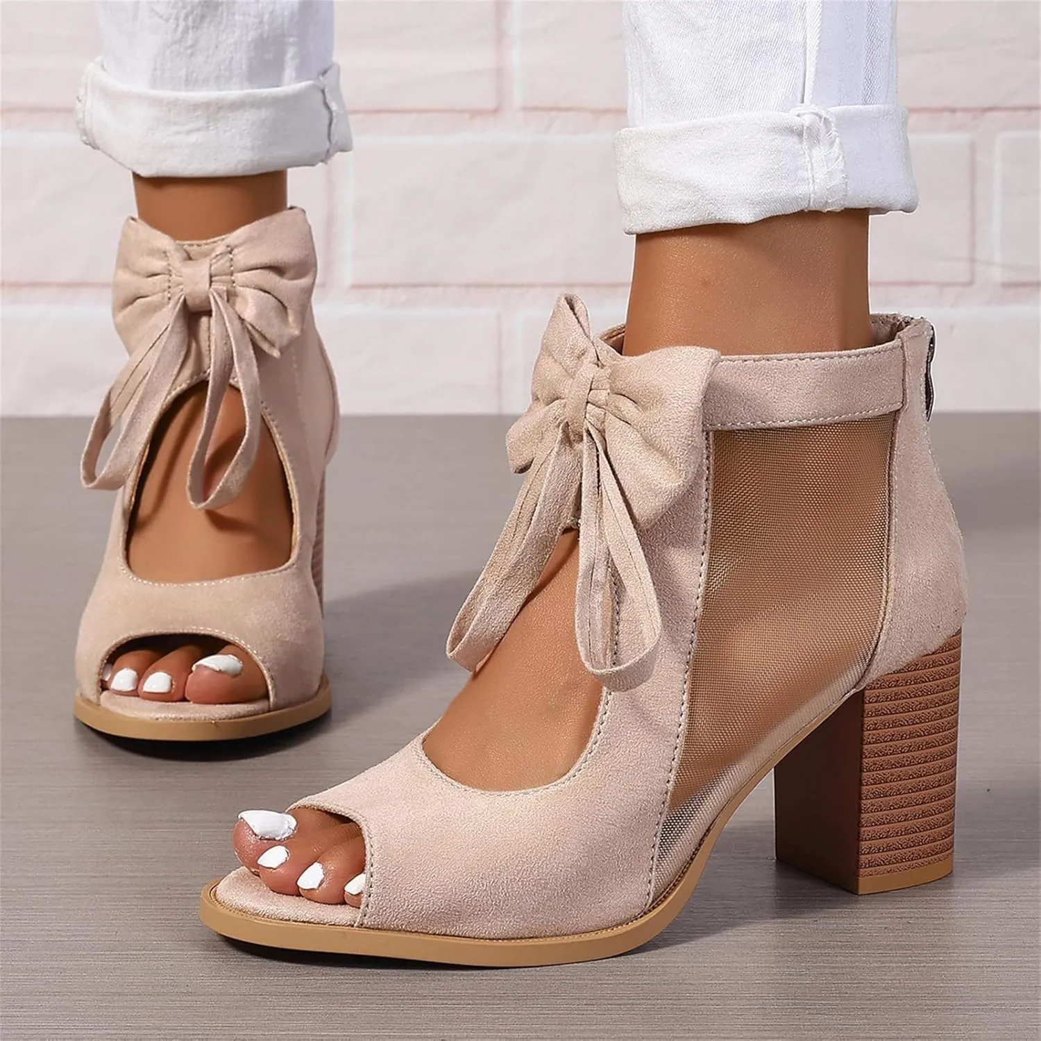 Chunky Heels For Women Wedding Open Toe Heeled Sandals Slip On Block Mid Heels Comfortable Party Dress Pumps Shoes