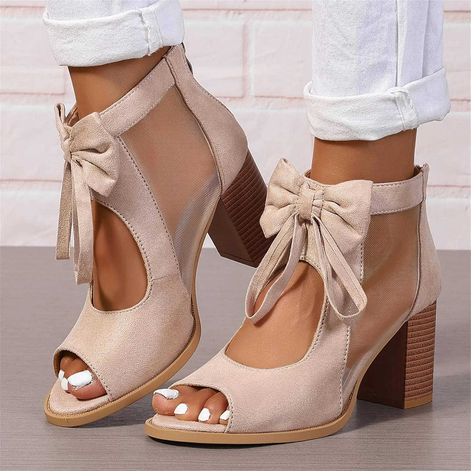 Chunky Heels For Women Wedding Open Toe Heeled Sandals Slip On Block Mid Heels Comfortable Party Dress Pumps Shoes