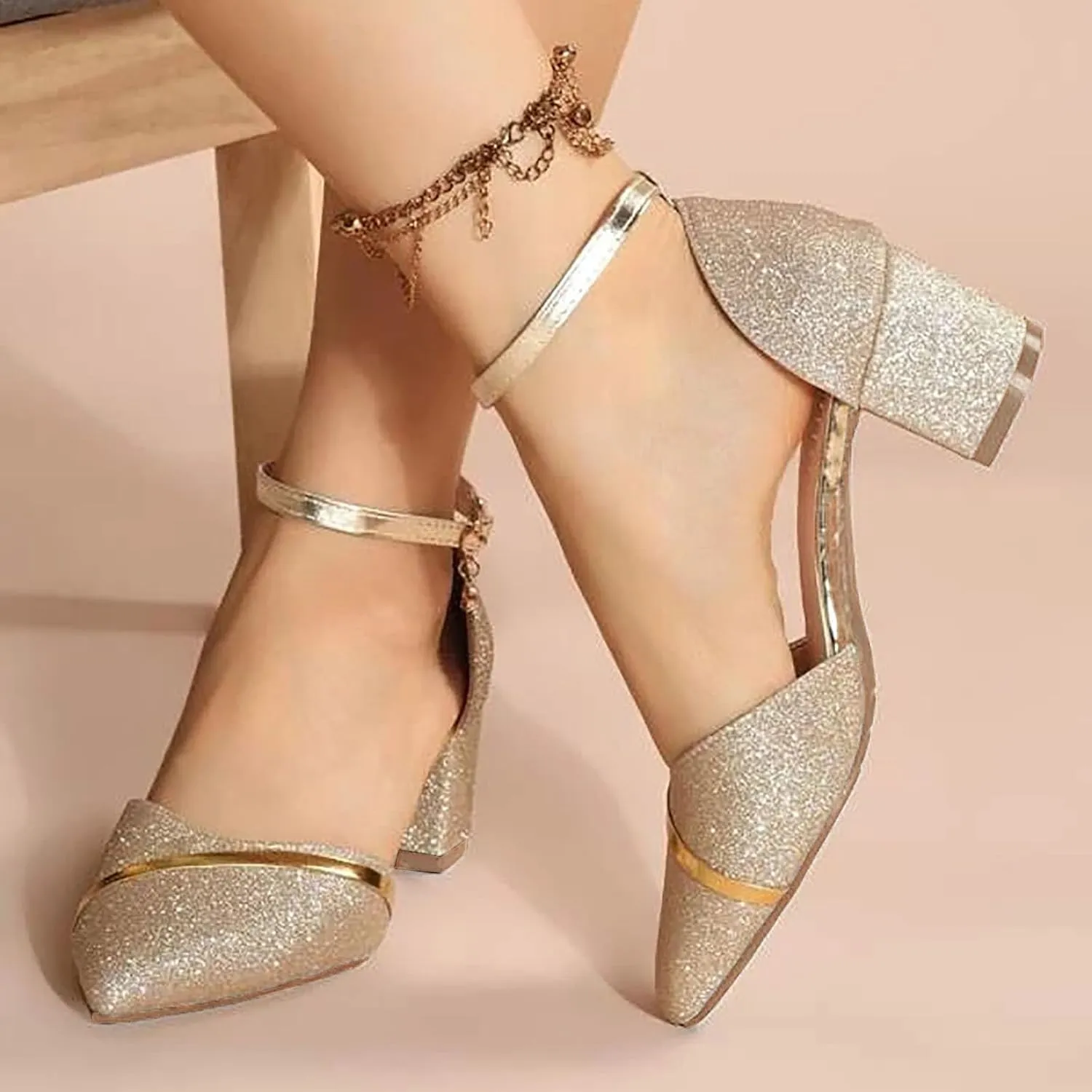 Chunky Heels Womens Pointed Toe Sandals Ankle Strap Closed Toe Pumps Dress Wedding Business Dressy Shoes Elegant