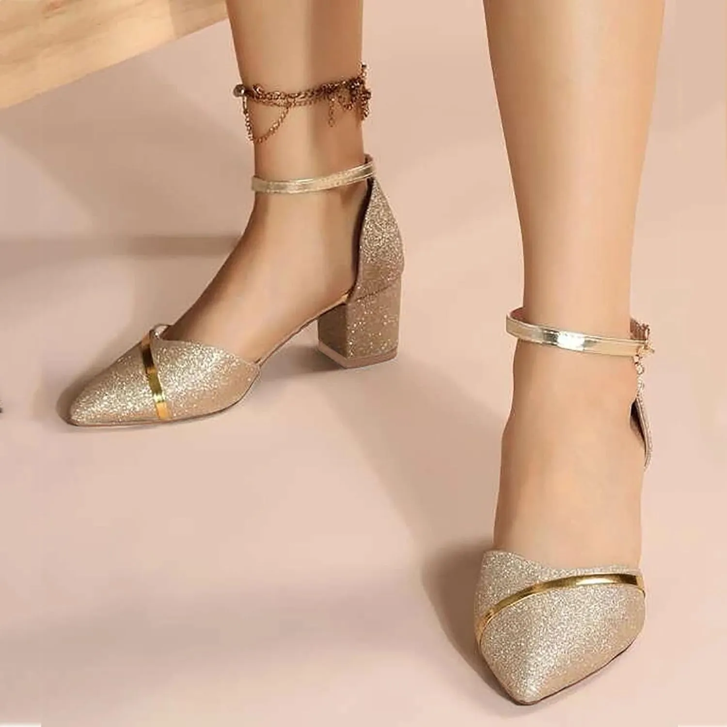 Chunky Heels Womens Pointed Toe Sandals Ankle Strap Closed Toe Pumps Dress Wedding Business Dressy Shoes Elegant