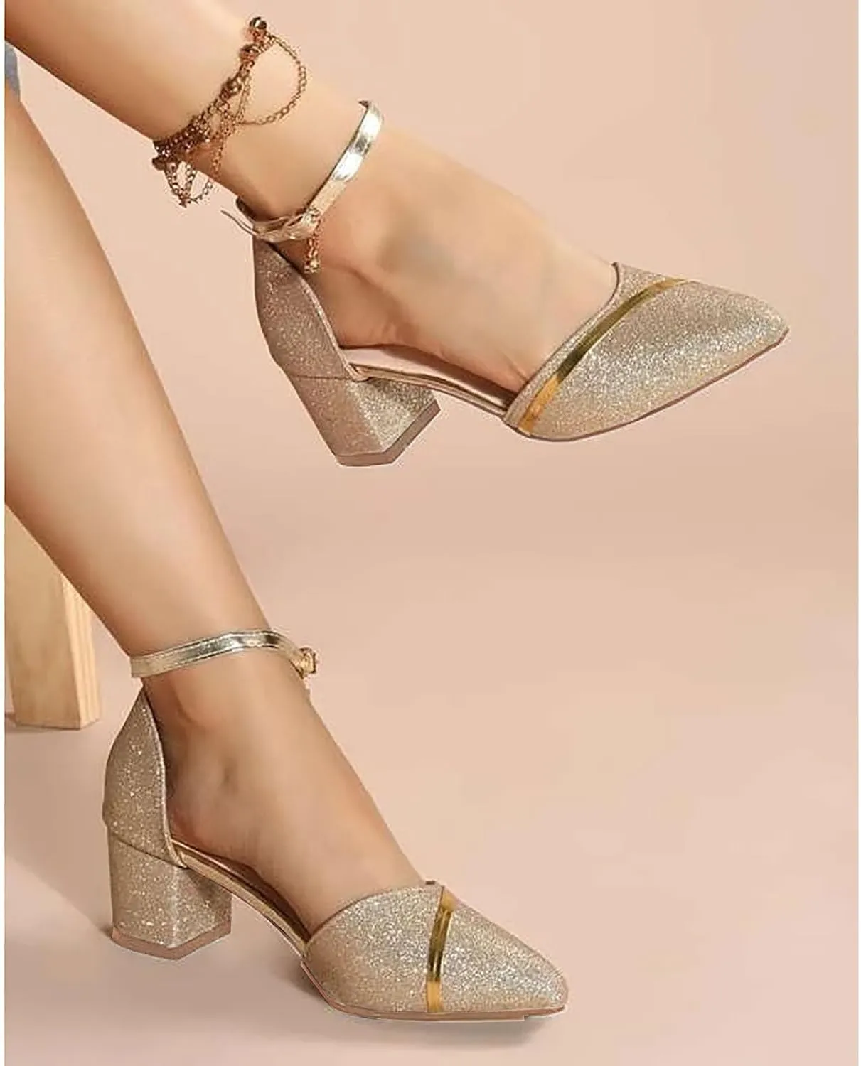 Chunky Heels Womens Pointed Toe Sandals Ankle Strap Closed Toe Pumps Dress Wedding Business Dressy Shoes Elegant