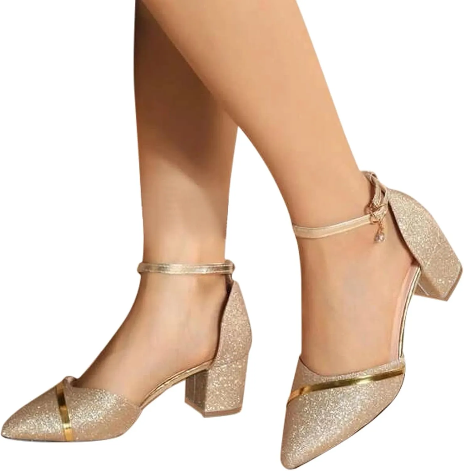 Chunky Heels Womens Pointed Toe Sandals Ankle Strap Closed Toe Pumps Dress Wedding Business Dressy Shoes Elegant