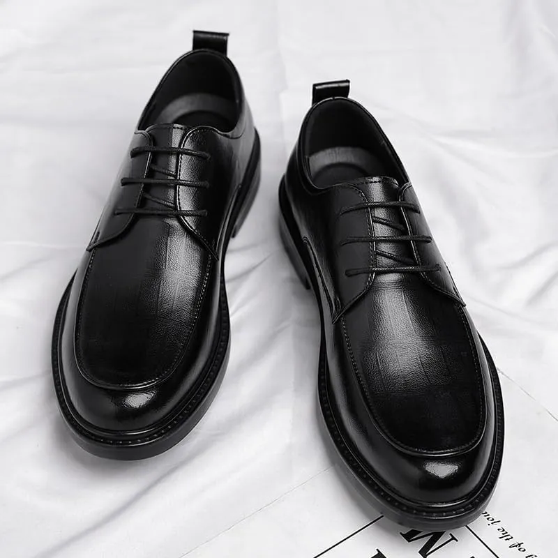 Classic Men's Leather Dress Shoes Mens Casual Work Office Business Oxford Shoes Retro Comfortable Non-Slip Softsole Walking Derby Shoes