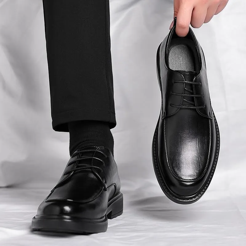 Classic Men's Leather Dress Shoes Mens Casual Work Office Business Oxford Shoes Retro Comfortable Non-Slip Softsole Walking Derby Shoes