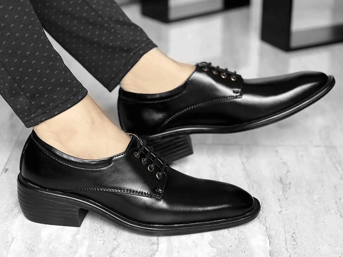Classic Pattern Height Increasing Black Casual, Formal Office Wear Derby Shoes-JonasParamount