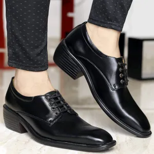 Classic Pattern Height Increasing Black Casual, Formal Office Wear Derby Shoes-JonasParamount