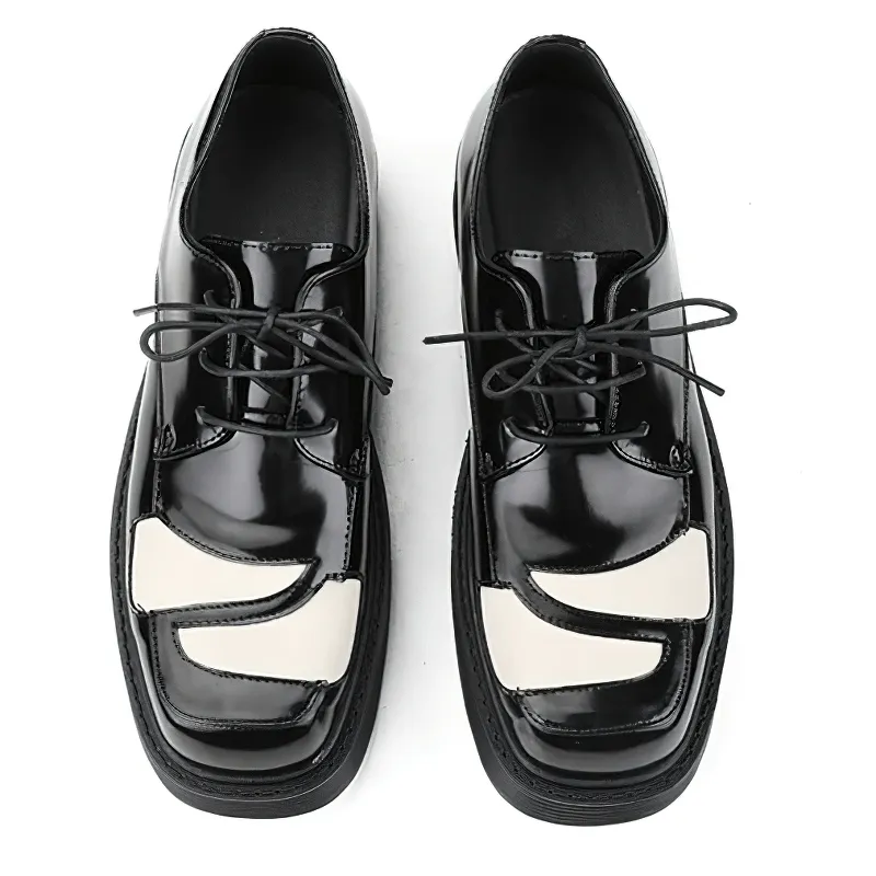 Classical Black And White Square Toe Derby / Lace-Up Retro Shoes for Men