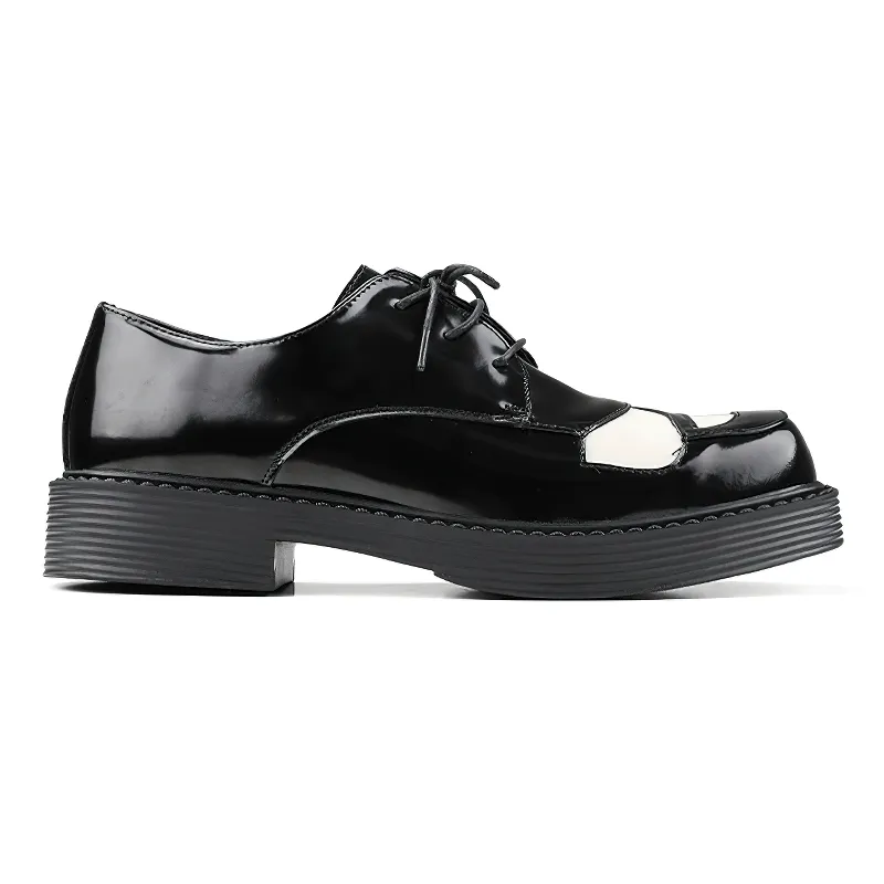 Classical Black And White Square Toe Derby / Lace-Up Retro Shoes for Men