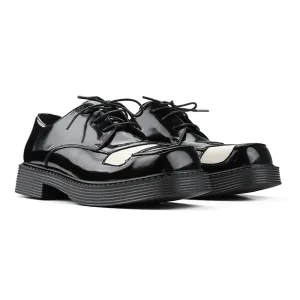 Classical Black And White Square Toe Derby / Lace-Up Retro Shoes for Men