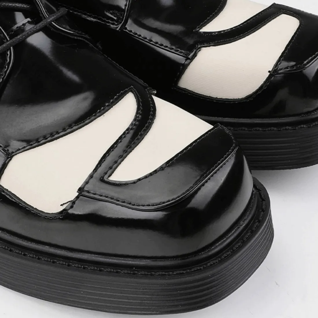 Classical Black And White Square Toe Derby / Lace-Up Retro Shoes for Men