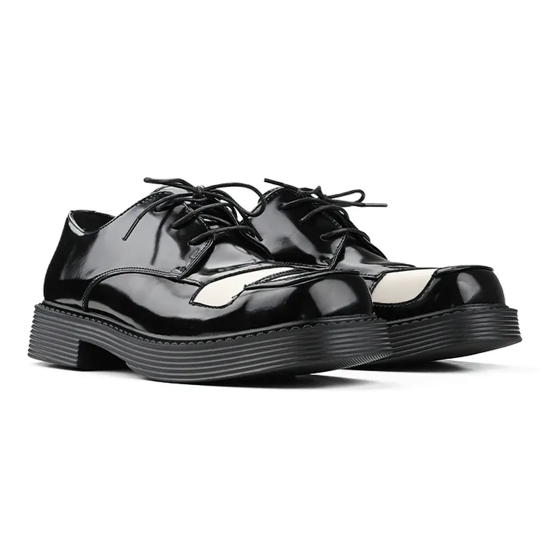 Classical Black And White Square Toe Derby / Lace-Up Retro Shoes for Men