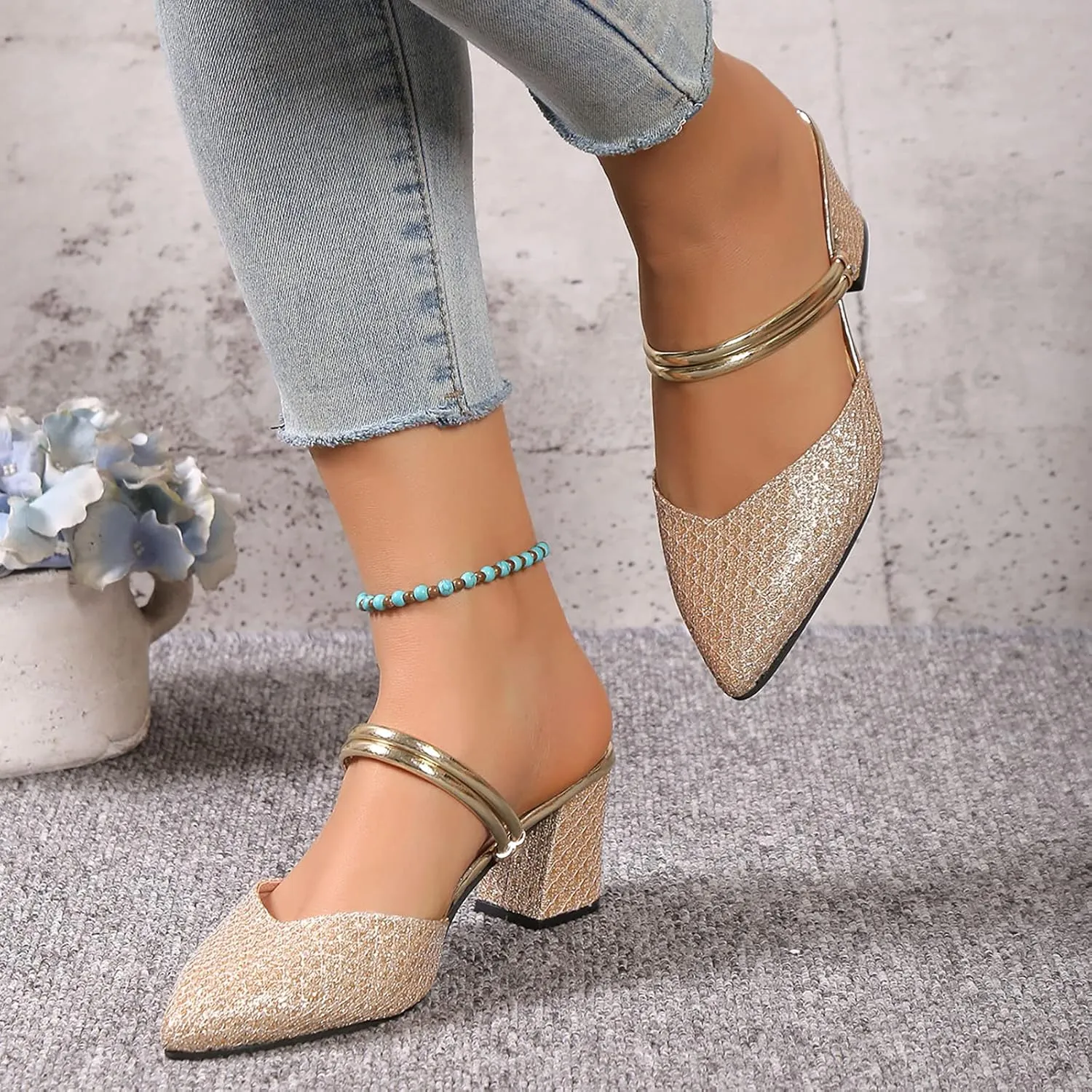 Closed Toe Heels for Women Slingback Pumps Shoes Chunky Dress Shoes Block Heeled Office Shoe Business Casual Shoe