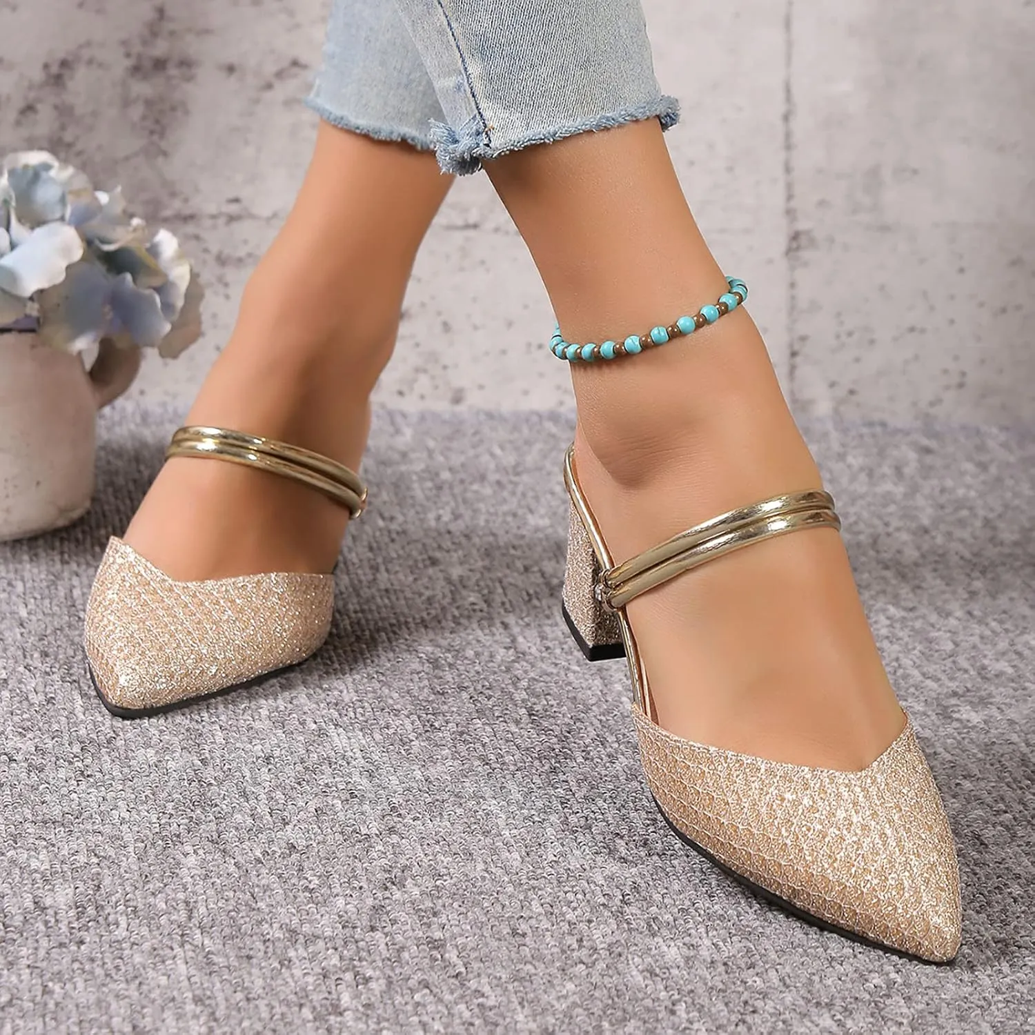 Closed Toe Heels for Women Slingback Pumps Shoes Chunky Dress Shoes Block Heeled Office Shoe Business Casual Shoe