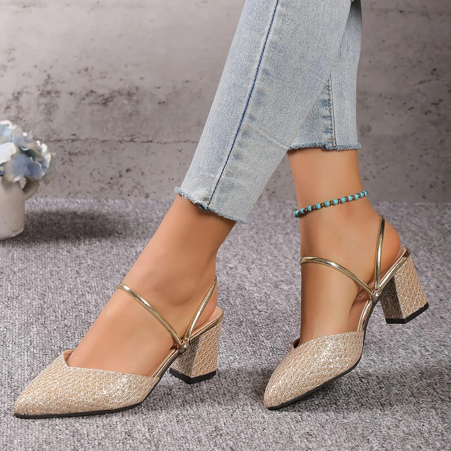Closed Toe Heels for Women Slingback Pumps Shoes Chunky Dress Shoes Block Heeled Office Shoe Business Casual Shoe