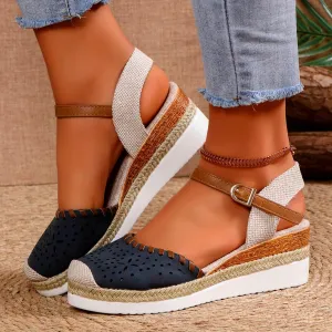 Closed Toe Platform Wedge Sandals Espadrilles Wedges for Women Wide Width Summer Dressy Comfortable Anti Slip Buckle Ankle Strap Casual Shoes