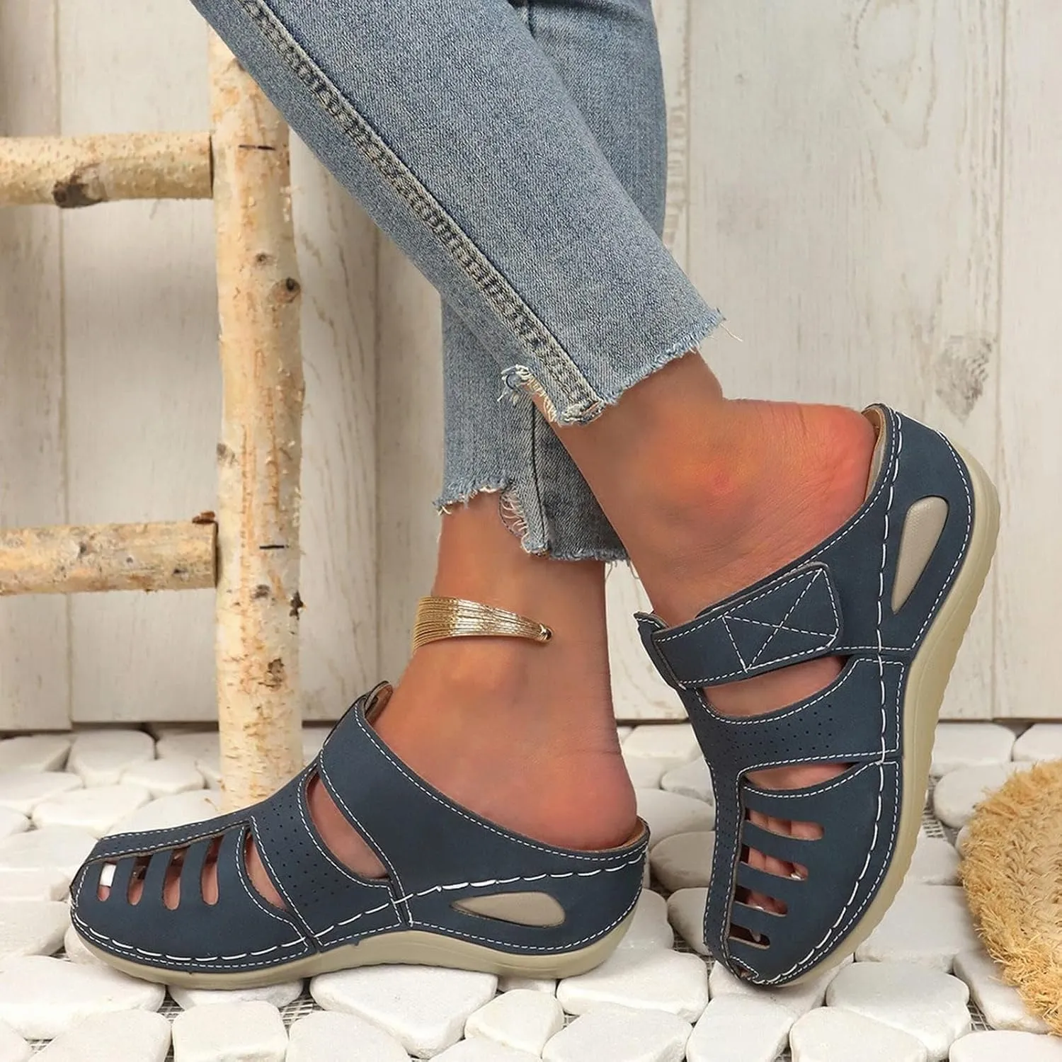Closed Toe Sandals for Women 2025,Orthopedic Sandals Breathable Slip On Slippers Arch Support Outdoor Beach Shoes