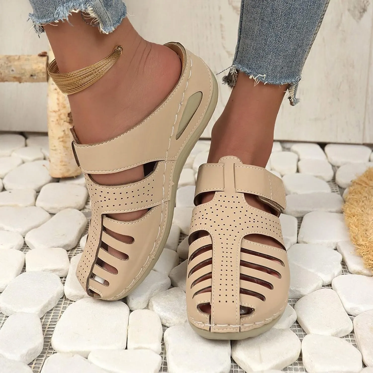 Closed Toe Sandals for Women 2025,Orthopedic Sandals Breathable Slip On Slippers Arch Support Outdoor Beach Shoes