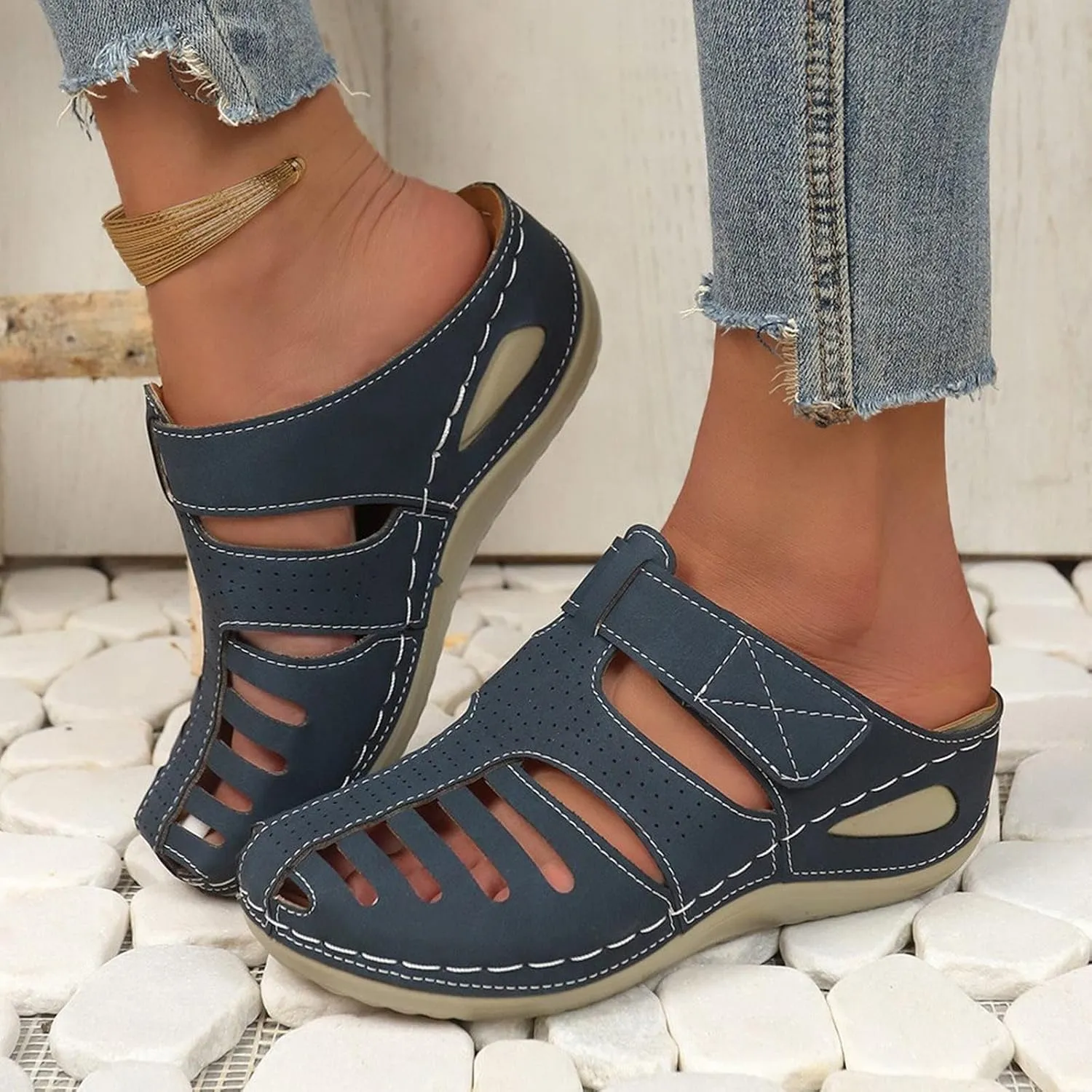 Closed Toe Sandals for Women 2025,Orthopedic Sandals Breathable Slip On Slippers Arch Support Outdoor Beach Shoes