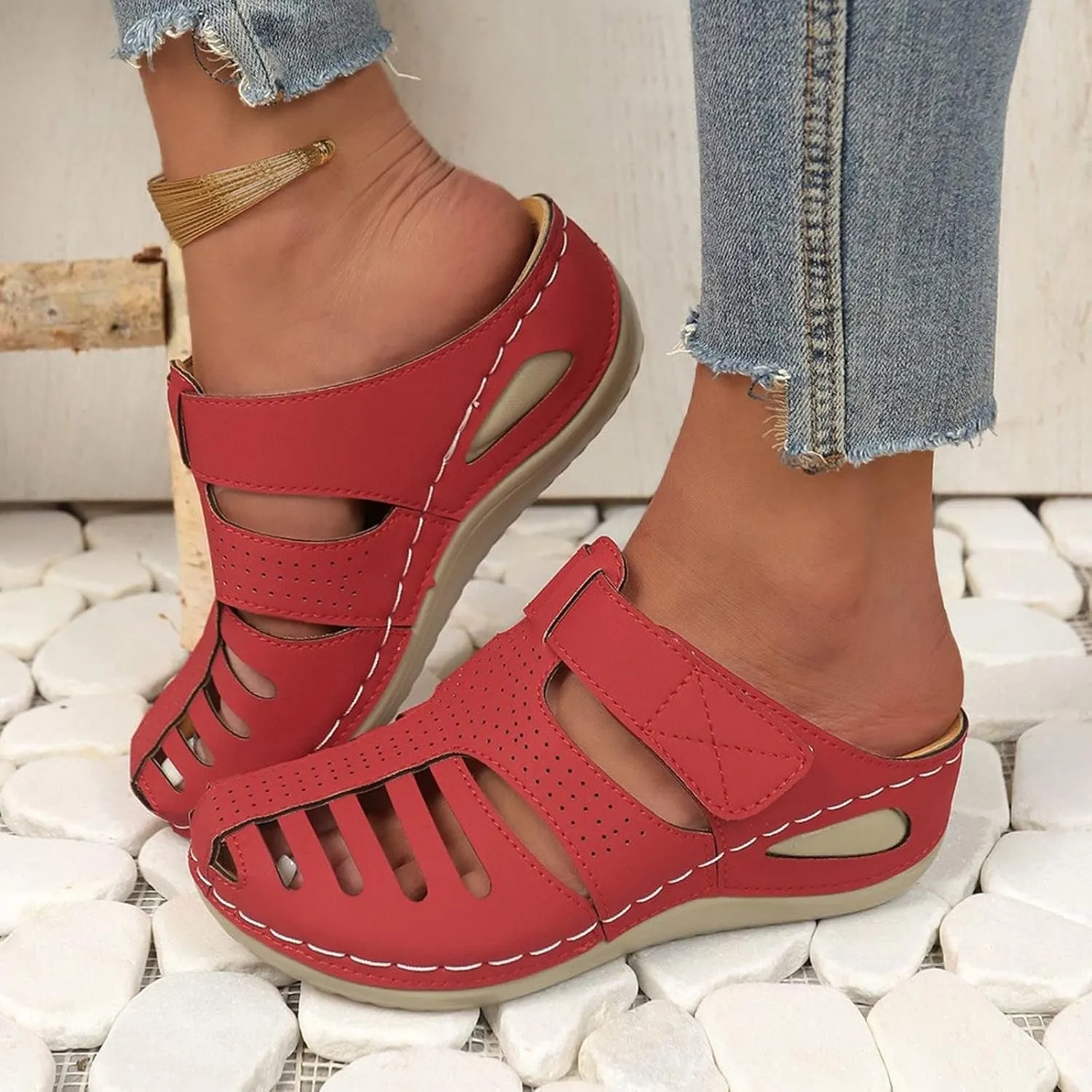 Closed Toe Sandals for Women 2025,Orthopedic Sandals Breathable Slip On Slippers Arch Support Outdoor Beach Shoes