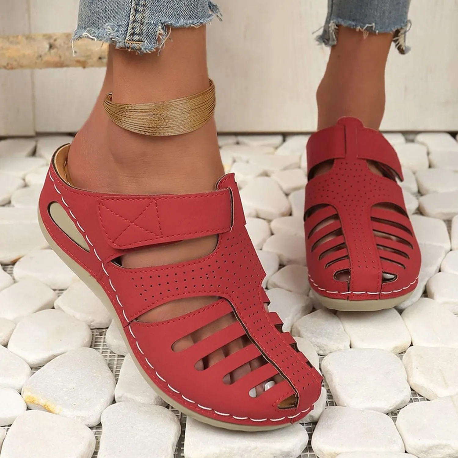 Closed Toe Sandals for Women 2025,Orthopedic Sandals Breathable Slip On Slippers Arch Support Outdoor Beach Shoes